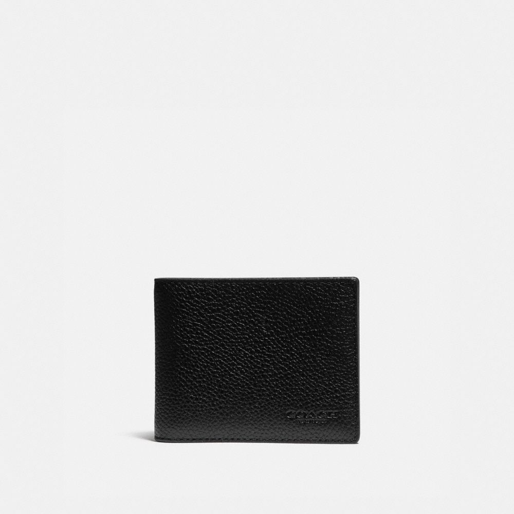 Shop Coach Slim Billfold Wallet With Signature Canvas Detail In Black/khaki