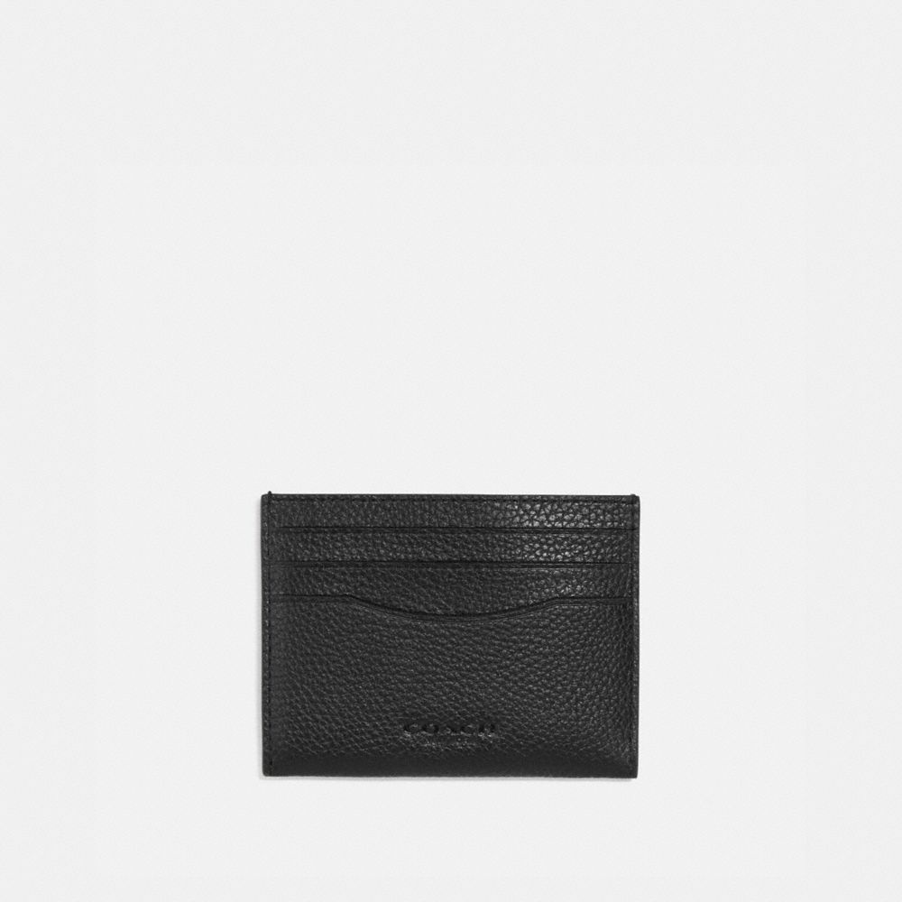 Coach Pebble Leather Flat Card Case - Black