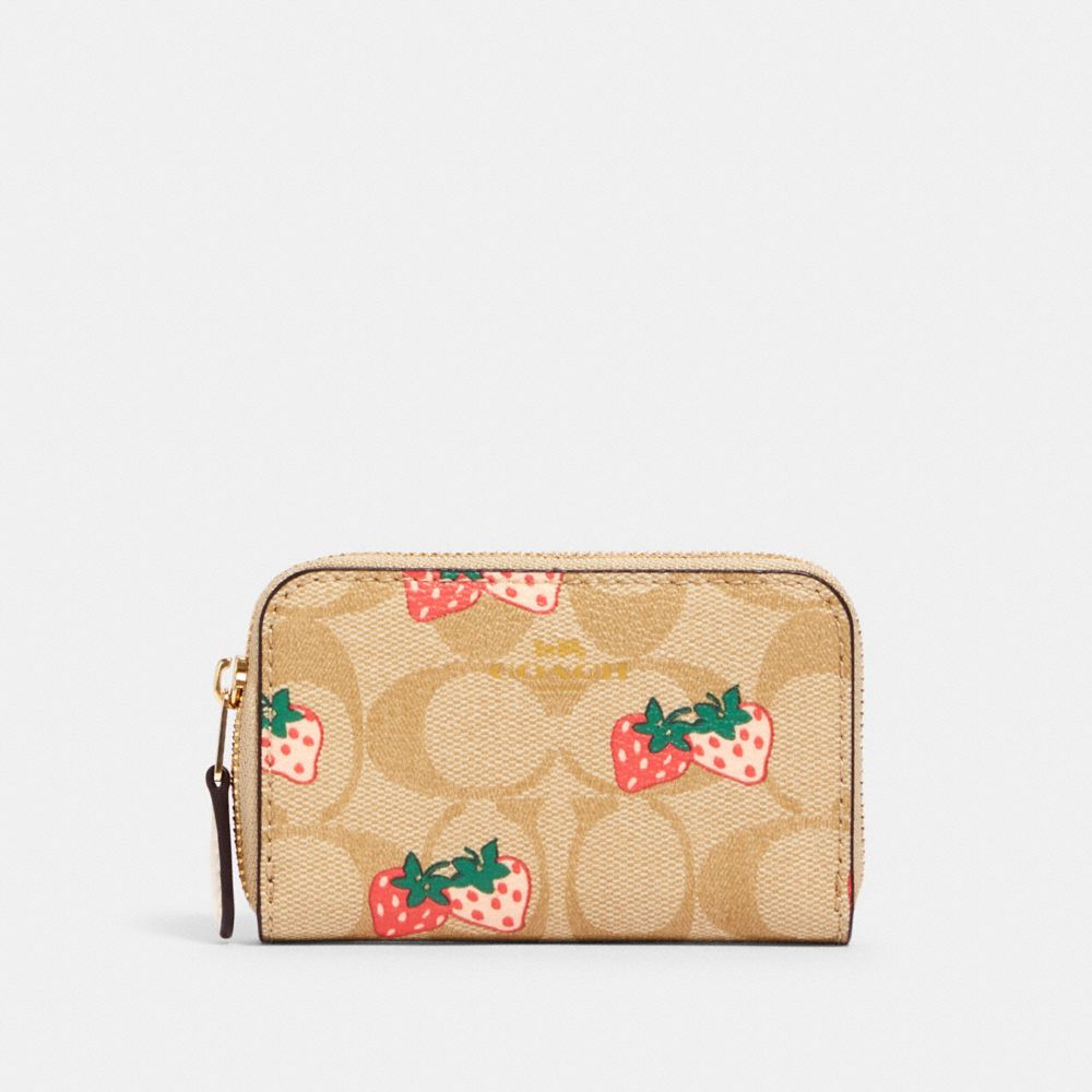 Zip Around Coin Case In Signature Canvas With Strawberry Print - COACH®  Outlet