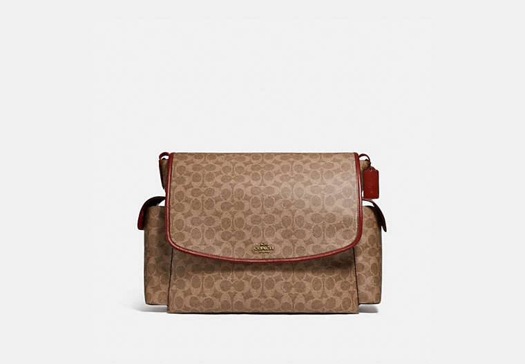 COACH®,BABY MESSENGER BAG IN SIGNATURE CANVAS,Signature Coated Canvas,Large,Brass/Tan/Rust,Front View