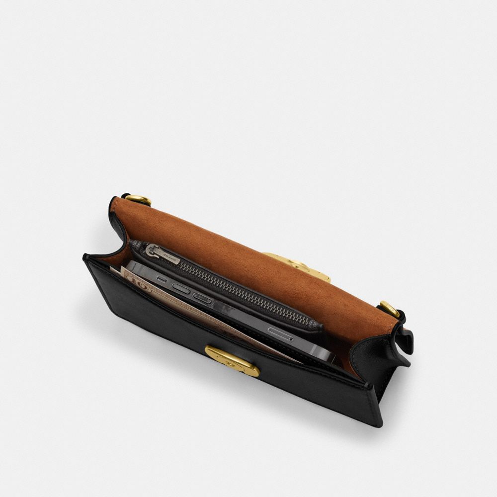 COACH®,Eliza Small Flap Crossbody,Calfskin Leather,Crossbody,Clutch,Logo,Gold Metal,Casual,White,Inside View, Top View