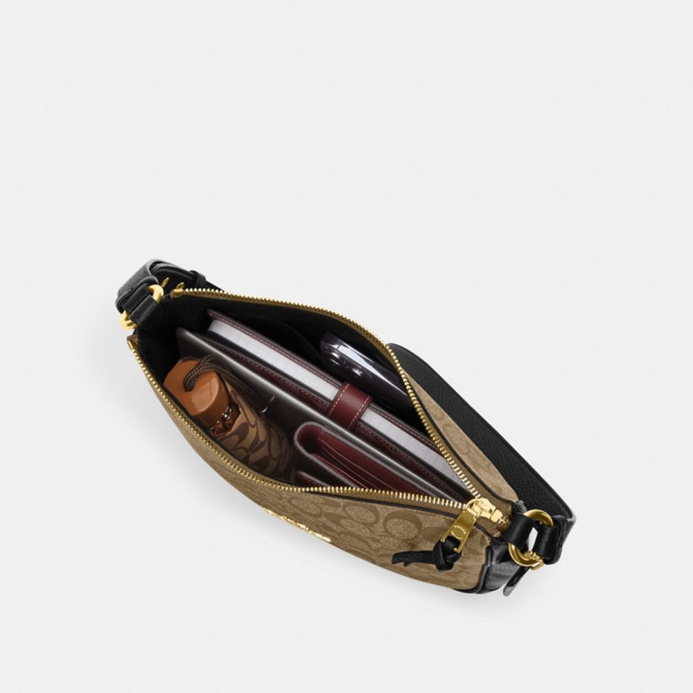 COACH®,Ellie File Bag In Signature Canvas,Canvas,Leather,Crossbody,PVC,Color Block,Logo,Gold Metal,Casual,Multi Color,Inside View, Top View