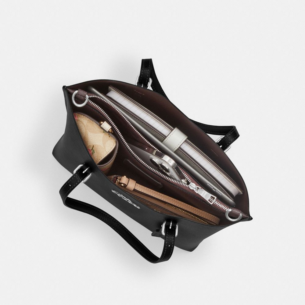 COACH®,Mollie Tote Bag 25 In Signature Canvas,Canvas,Leather,Tote,PVC,Logo,Gold Metal,Work,Multi Color,Inside View, Top View