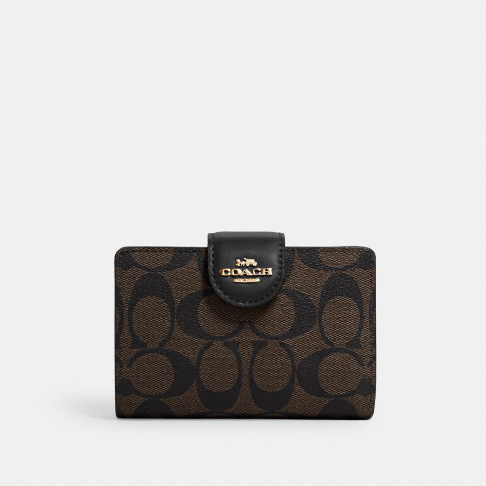 Coach] Outlet Signature Monogram Print Snap Bifold Wallet CF522