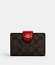 COACH®,MEDIUM CORNER ZIP WALLET IN SIGNATURE CANVAS,pvc,Mini,Gold/Brown 1941 Red,Front View