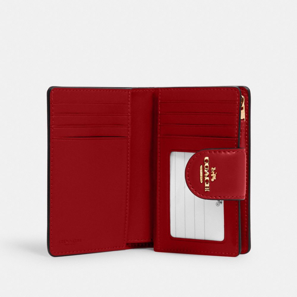 COACH®,Medium Corner Zip Wallet In Signature Canvas,Leather,Canvas,Bi Fold,Logo,Color Block,Casual,Brown,Inside View,Top View