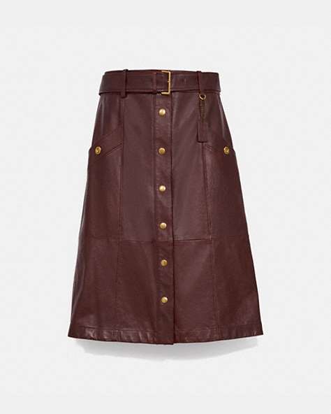 Snap Front Leather Skirt