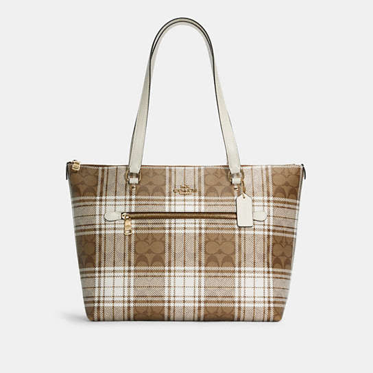 COACH® Outlet | Gallery Tote In Signature Canvas With Hunting Fishing Plaid  Print