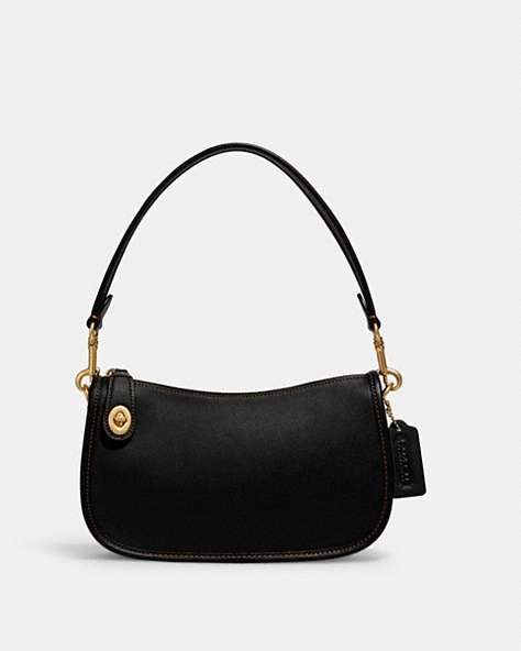 COACH®,SWINGER BAG,Smooth Leather,Small,Brass/Black,Front View