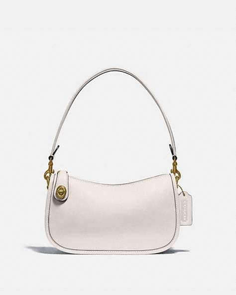 COACH®,SWINGER BAG,Smooth Leather,Small,Brass/Chalk,Front View