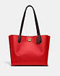 COACH®,WILLOW TOTE IN COLORBLOCK,Pebble Leather,Large,Brass/Sport Red Multi,Front View