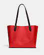 COACH®,WILLOW TOTE IN COLORBLOCK,Pebble Leather,Large,Brass/Sport Red Multi,Back View