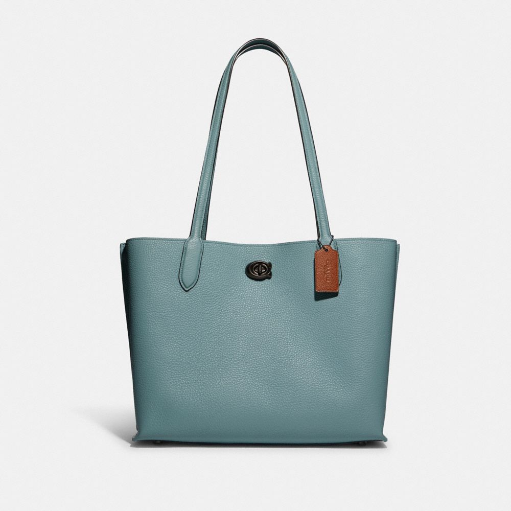 Coach Willow Tote In Colorblock With Signature Canvas Interior In Pewter/sage Multi