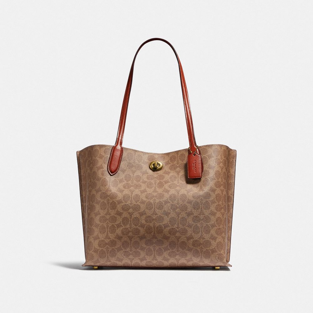 Coach Willow Tote In Signature Canvas In Brass/tan/rust