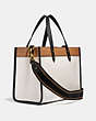COACH®,FIELD TOTE 30 IN COLORBLOCK WITH COACH BADGE,Pebble Leather,Large,Brass/Chalk Multi,Angle View