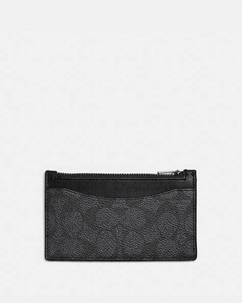 COACH®,ZIP CARD CASE IN SIGNATURE CANVAS,Signature Coated Canvas,Charcoal,Front View