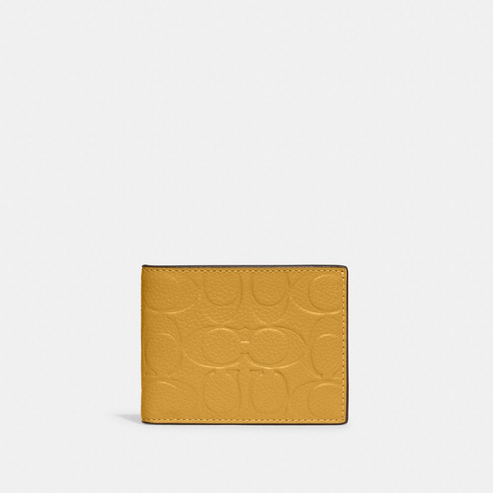 Coach Slim Billfold Wallet In Signature Leather In Yellow Gold