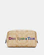 COACH®,DISNEY X COACH SMALL BOXY COSMETIC CASE IN SIGNATURE CANVAS WITH ONCE UPON A TIME,Silver/Khaki Multi,Front View