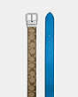 COACH®,ROLLER BUCKLE CUT-TO-SIZE REVERSIBLE BELT, 38MM,Leather,Silver/Khaki/Racer Blue,Angle View