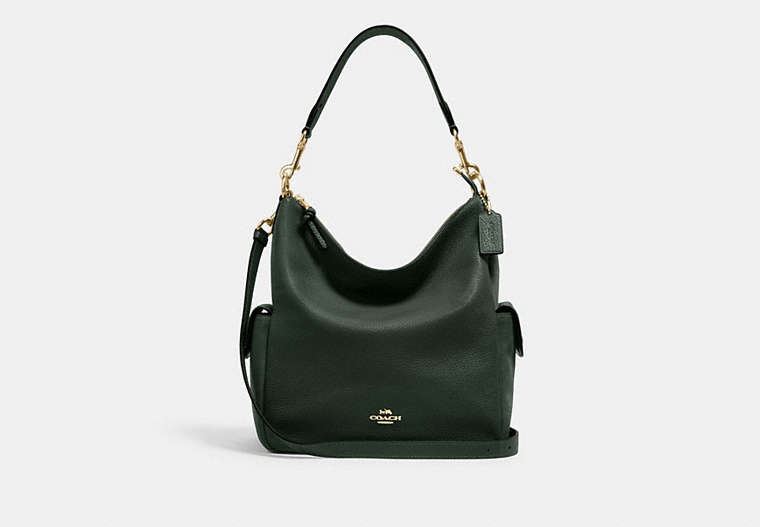 COACH®,PENNIE SHOULDER BAG,Leather,Large,Gold/Amazon Green,Front View