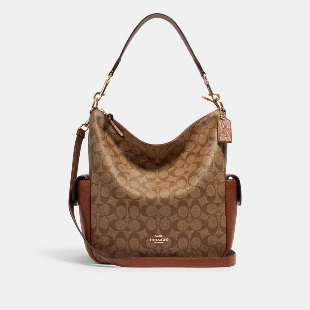 Coach Women's Pennie Shoulder Bag In Signature Canvas In Gold/khaki