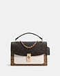 COACH®,LANE SHOULDER BAG IN BLOCKED SIGNATURE CANVAS,Signature Coated Canvas,Large,Gold/Khaki Brown Multi,Front View