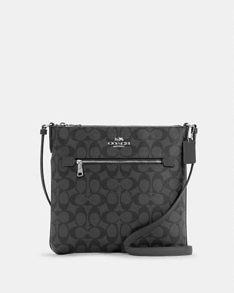 COACH®,ROWAN FILE BAG IN SIGNATURE CANVAS,pvc,Small,Everyday,Silver/Graphite/Black,Front View