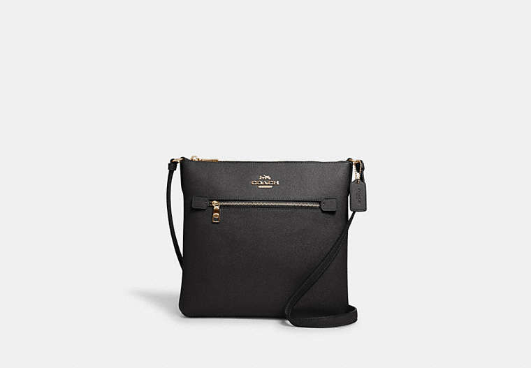 COACH®,ROWAN FILE BAG,Leather,Small,Everyday,Gold/Black,Front View