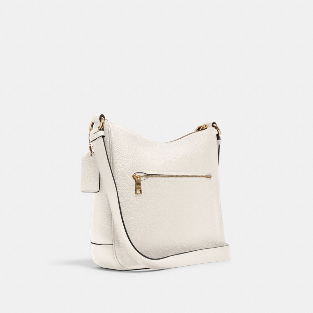 COACH®,Ellie File Bag,Leather,Crossbody,Belt,Gold Metal,Casual,White,Angle View