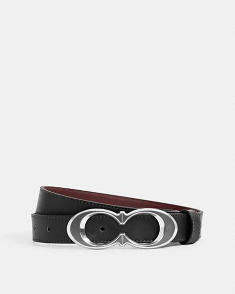 COACH®,SIGNATURE BUCKLE BELT, 25MM,Leather,Silver/Black Wine,Front View