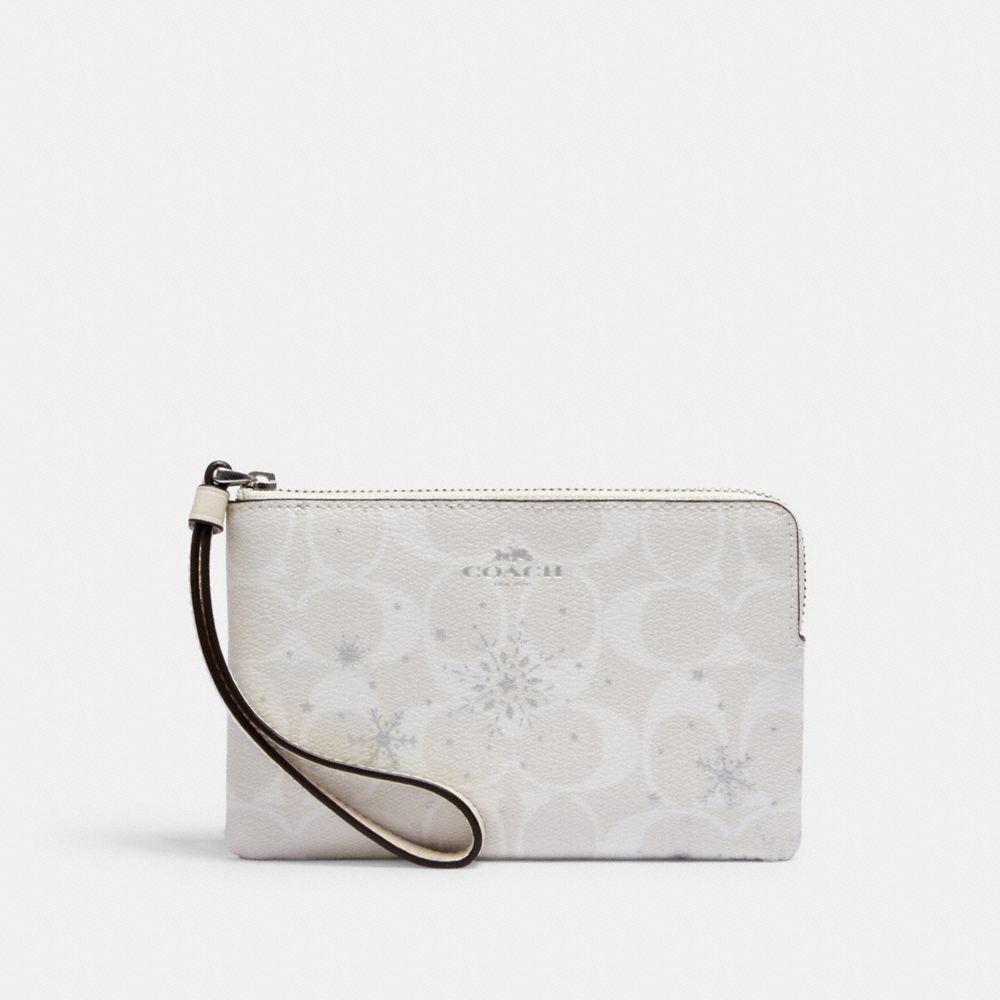 COACH® Outlet Corner Zip Wristlet In Signature Canvas With Snowflake