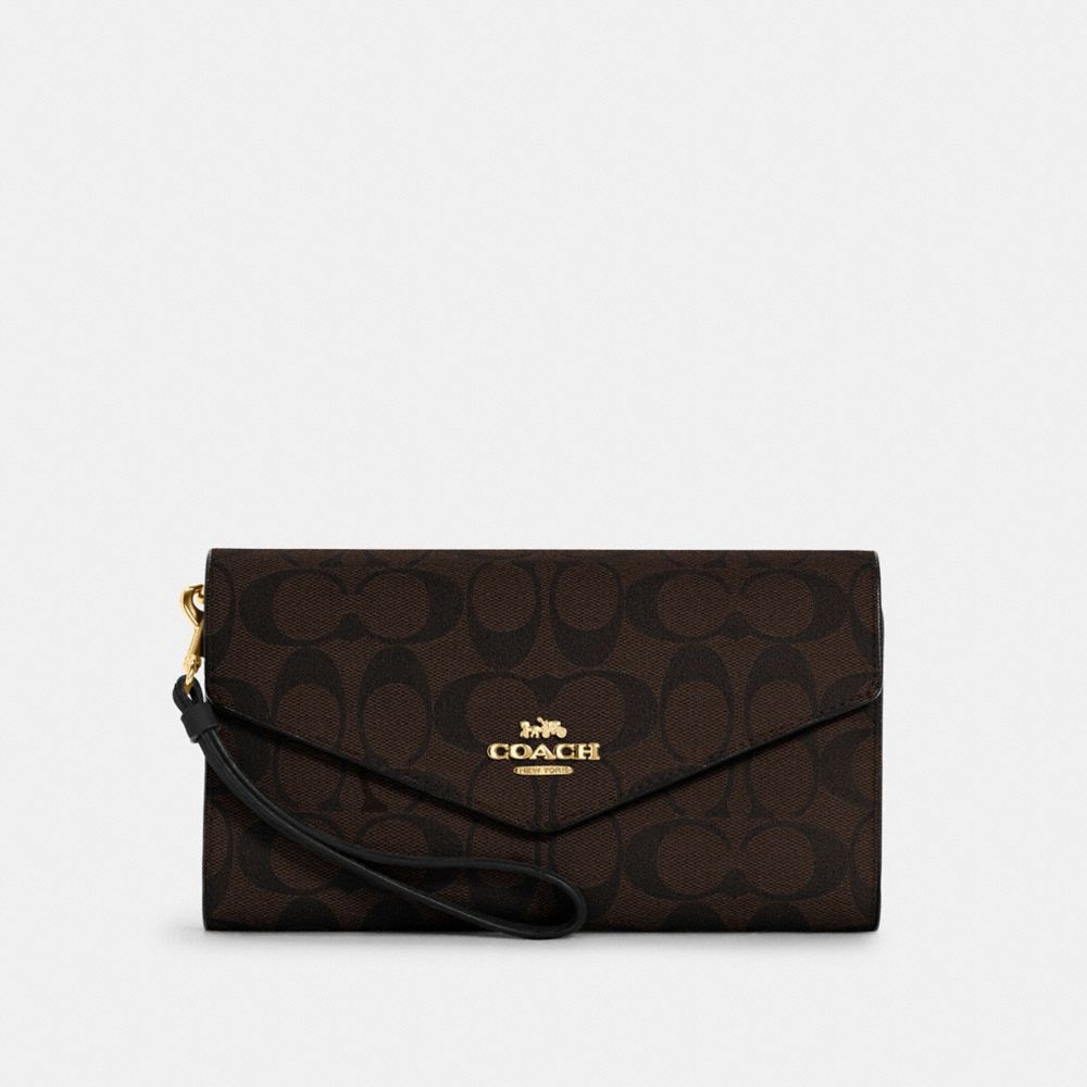 Coach Women's Travel Envelope Wallet In Signature Canvas In Gold/brown