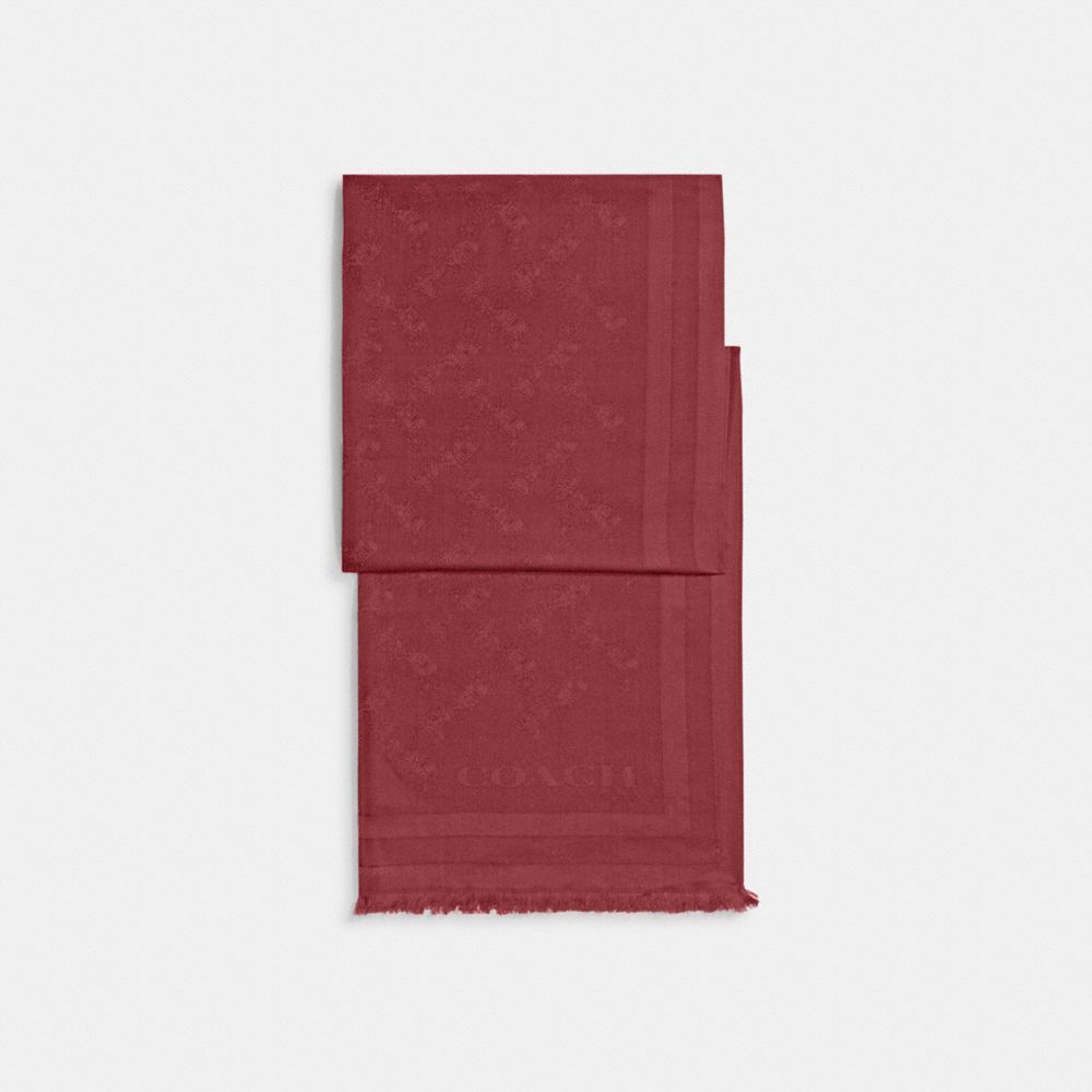 COACH®,HORSE AND CARRIAGE PRINT JACQUARD STOLE,Silk/Cotton,Wine,Front View