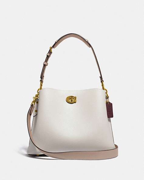 COACH®,WILLOW SHOULDER BAG IN COLORBLOCK,Pebble Leather,Large,Brass/Chalk Multi,Front View