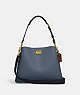 COACH®,WILLOW SHOULDER BAG IN COLORBLOCK,Pebble Leather,Large,Brass/Denim,Front View