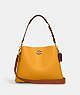 COACH®,WILLOW SHOULDER BAG IN COLORBLOCK,Pebble Leather,Large,Brass/Buttercup Multi,Front View