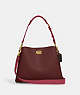 COACH®,WILLOW SHOULDER BAG IN COLORBLOCK,Pebble Leather,Large,Brass/Wine,Front View