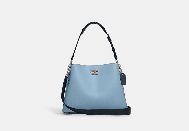 COACH®,WILLOW SHOULDER BAG IN COLORBLOCK,Pebble Leather,Large,Silver/Pool Multi,Front View