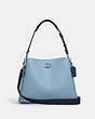 COACH®,WILLOW SHOULDER BAG IN COLORBLOCK,Pebble Leather,Large,Silver/Pool Multi,Front View