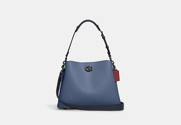Coach Willow Shoulder Bag In Colorblock In Pewter/washed Chambray Multi