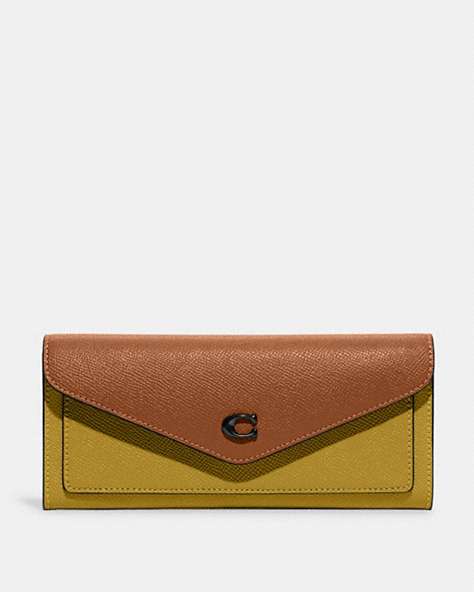 COACH®,WYN SOFT WALLET IN COLORBLOCK,Pebble Leather,Pewter/Flax,Front View