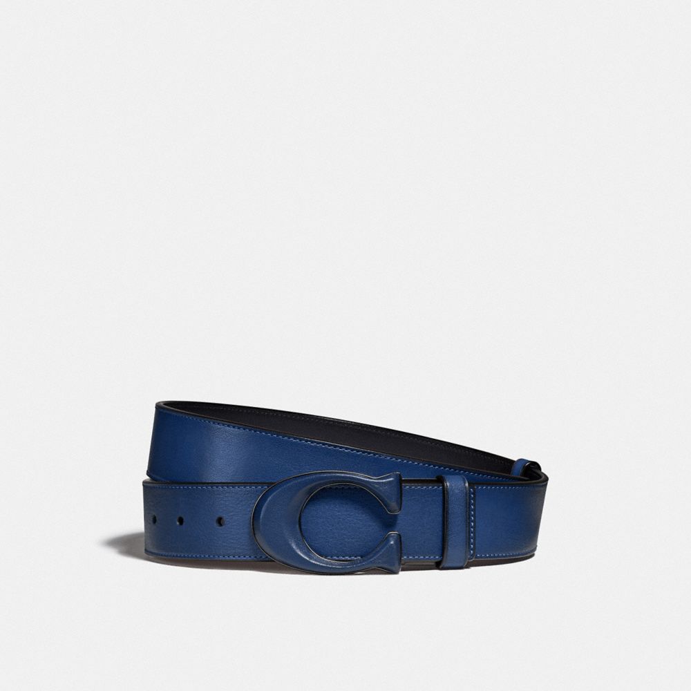 Coach Signature Buckle Cut To Size Reversible Belt, 38mm In Deep Blue/midnight