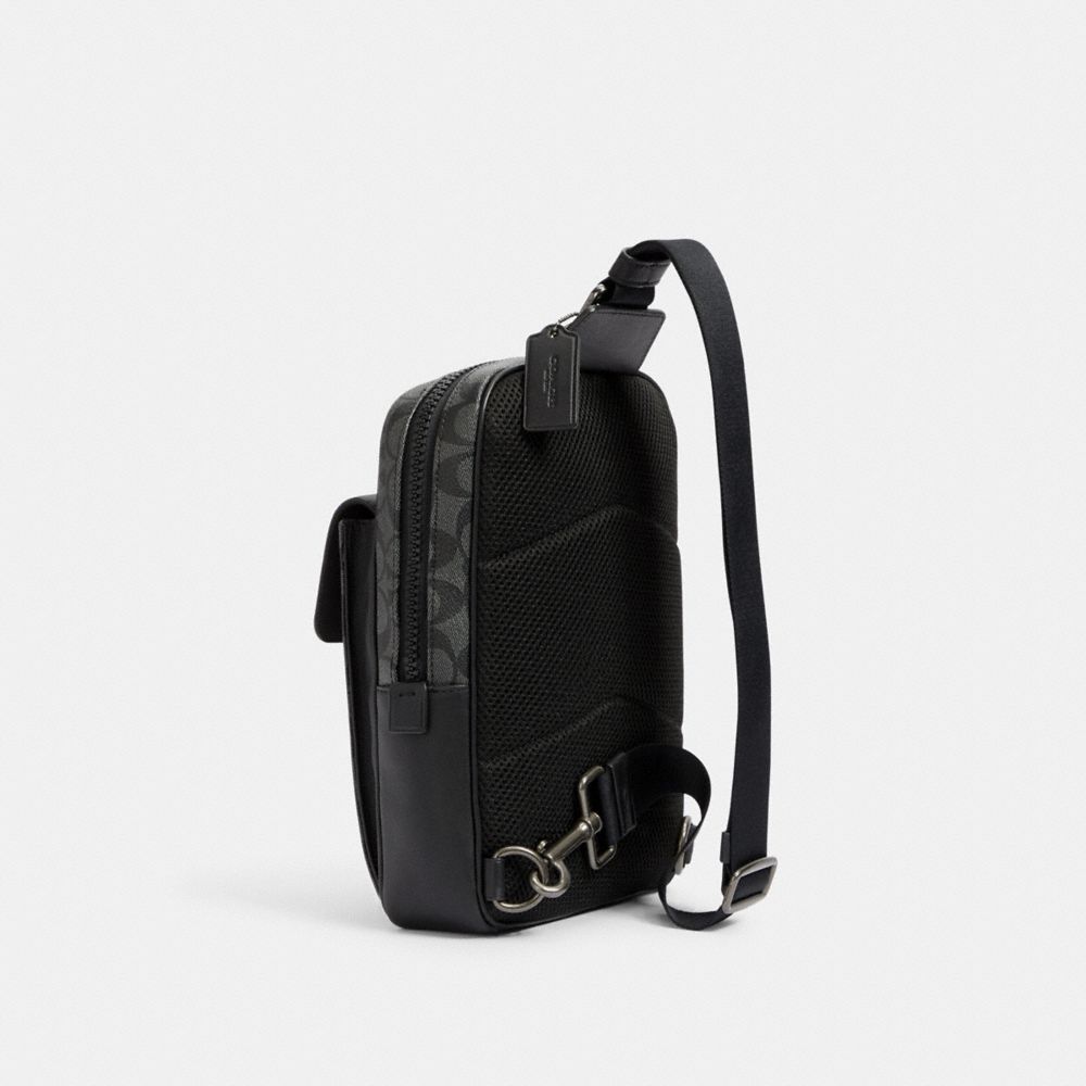 COACH®,Track Pack In Signature Canvas,Canvas,Leather,Calfskin Leather,Slingback,PVC,Color Block,Logo,Chest Waist Strap,Gun...,Multi Color,Angle View