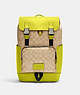 COACH®,TRACK BACKPACK IN SIGNATURE CANVAS,pvc,Large,Office,Black Antique Nickel/Light Khaki/Key Lime,Front View