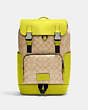 COACH®,TRACK BACKPACK IN SIGNATURE CANVAS,pvc,Large,Office,Black Antique Nickel/Light Khaki/Key Lime,Front View