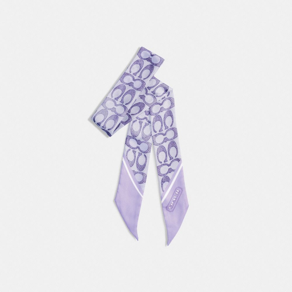 Coach Vintage Signature Print Silk Skinny Scarf In Light Violet