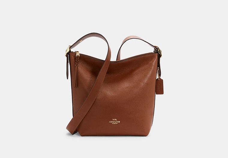 COACH®,VAL DUFFLE,Pebbled Leather,Medium,Everyday,Gold/Redwood,Front View