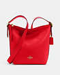 COACH®,VAL DUFFLE,Pebbled Leather,Medium,Everyday,Gold/Electric Red,Front View