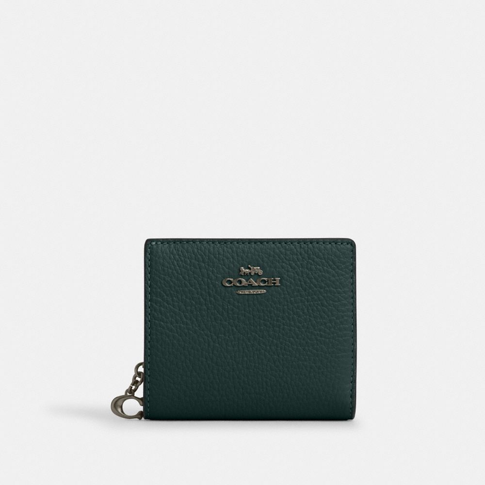 COACH®,Snap Wallet,Leather,Bi Fold,Gold Metal,Casual,Emerald,Front View