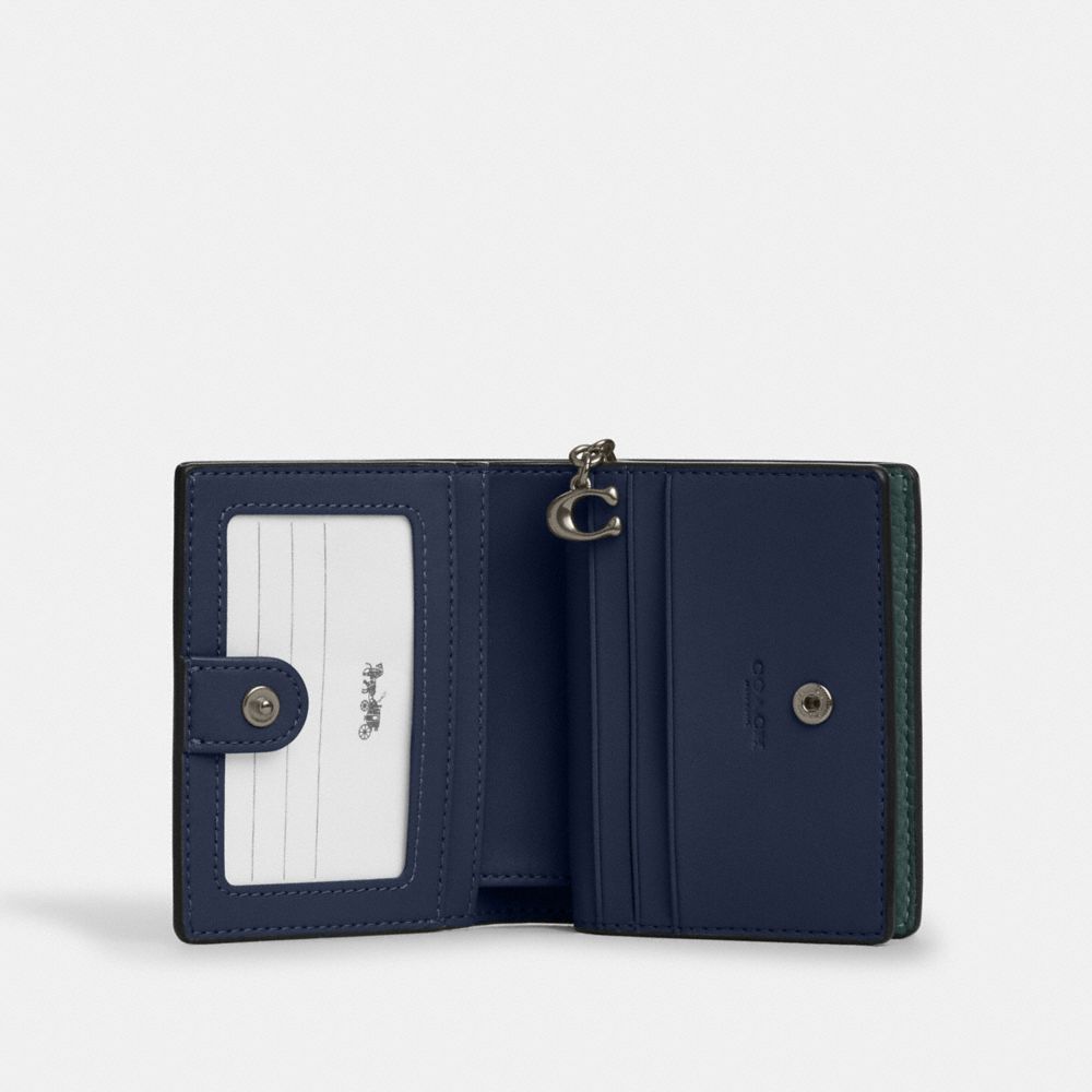 COACH®,Snap Wallet,Leather,Bi Fold,Gold Metal,Casual,Emerald,Inside View,Top View